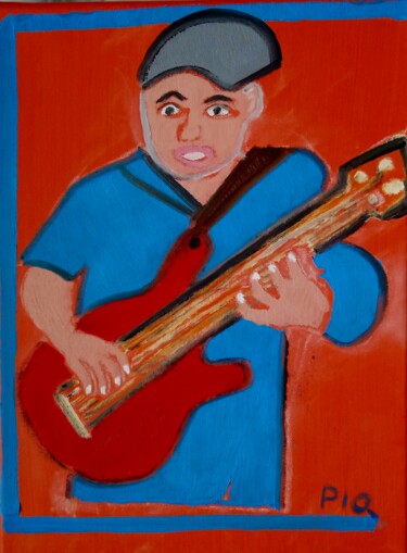 Painting titled "Funky Bass Guitar" by Gilles Piquereau, Original Artwork, Oil