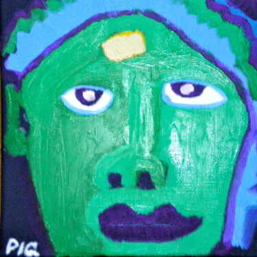 Painting titled "Froggy with Bindi" by Gilles Piquereau, Original Artwork, Oil