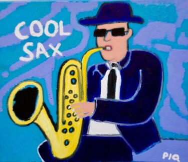 Painting titled "Cool Sax Smooth Jazz" by Gilles Piquereau, Original Artwork, Oil