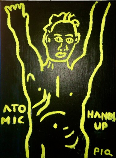 Painting titled "ATOMIC HANDS UP" by Gilles Piquereau, Original Artwork, Oil