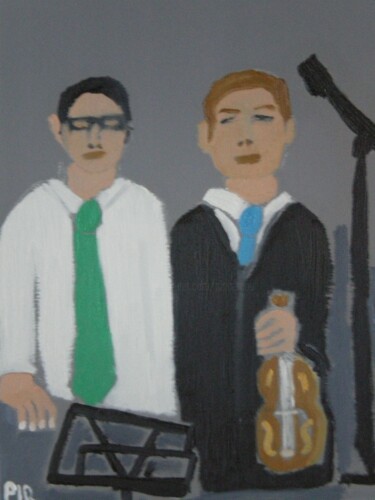 Peinture intitulée "Duo au violon" par Gilles Piquereau, Œuvre d'art originale, Huile