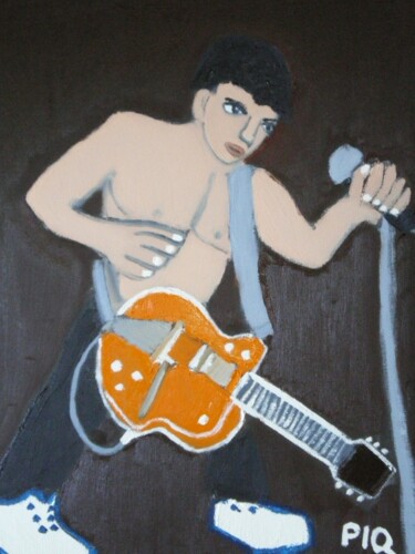 Peinture intitulée "L'Homme à la guitar…" par Gilles Piquereau, Œuvre d'art originale, Huile