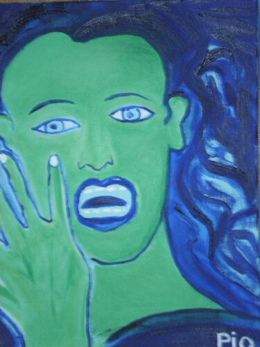 Peinture intitulée "Le visage vert" par Gilles Piquereau, Œuvre d'art originale