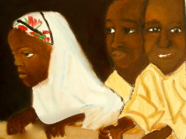 Malerei mit dem Titel "3 african pupils" von Gilles Piquereau, Original-Kunstwerk, Öl