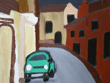 Peinture intitulée "Ruelle à la voiture…" par Gilles Piquereau, Œuvre d'art originale, Huile