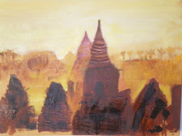 Malerei mit dem Titel "Stupa, impression s…" von Gilles Piquereau, Original-Kunstwerk, Öl
