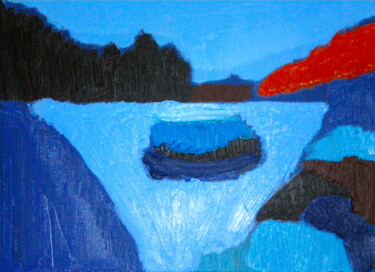 Pittura intitolato "Lac et rocher" da Gilles Piquereau, Opera d'arte originale, Olio