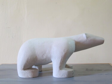 Sculptuur getiteld "Petit ours blanc" door Gilles Quere, Origineel Kunstwerk, Klei