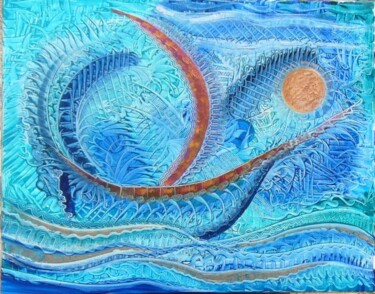 Peinture intitulée "bateau bleu" par Gilles Renard, Œuvre d'art originale