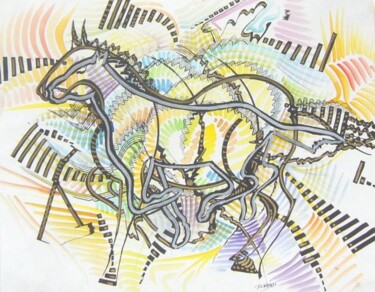 Painting titled "attention un cheval…" by Gilles Renard, Original Artwork