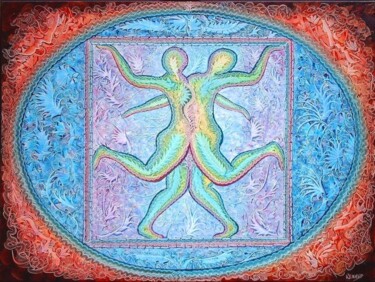 Peinture intitulée "danse du carré sur…" par Gilles Renard, Œuvre d'art originale