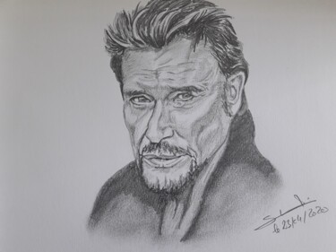 Dessin intitulée "Portrait de Johnny…" par Gilles Staub (LeCrayonAgile), Œuvre d'art originale, Crayon