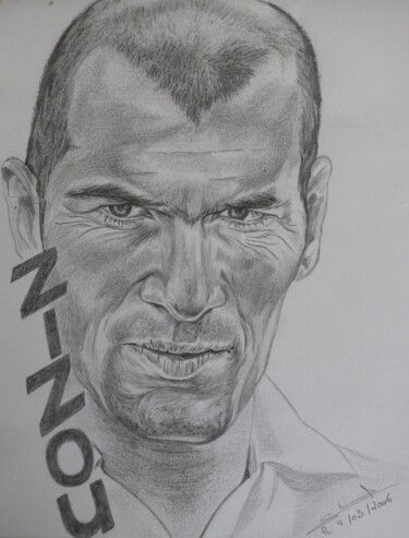 Dessin intitulée "Portrait de Zidane…" par Gilles Staub (LeCrayonAgile), Œuvre d'art originale, Crayon