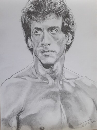 Drawing titled "Portrait de Rocky I…" by Gilles Staub (LeCrayonAgile), Original Artwork, Pencil