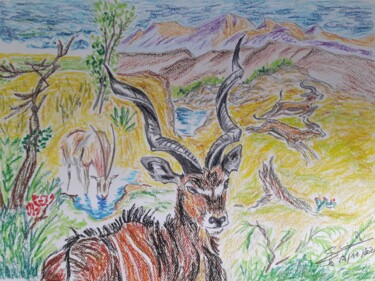 Dessin intitulée "Animaux de la savane" par Gilles Staub (LeCrayonAgile), Œuvre d'art originale, Crayon