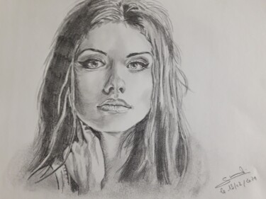 Dessin intitulée "Portrait de femme r…" par Gilles Staub (LeCrayonAgile), Œuvre d'art originale, Crayon