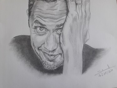 Disegno intitolato "Portrait du chanteu…" da Gilles Staub (LeCrayonAgile), Opera d'arte originale, Matita