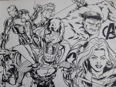 Disegno intitolato "Dessin des Avengers…" da Gilles Staub (LeCrayonAgile), Opera d'arte originale, Matita