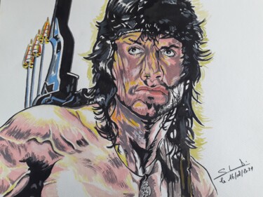 Schilderij getiteld "Dessin de Rambo réa…" door Gilles Staub (LeCrayonAgile), Origineel Kunstwerk, Aquarel