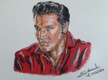 Malerei mit dem Titel "Portrait d' Elvis P…" von Gilles Staub (LeCrayonAgile), Original-Kunstwerk, Aquarell