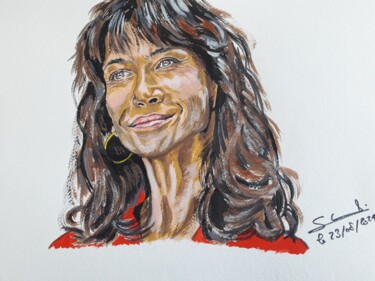 Painting titled "Portrait de Sophie…" by Gilles Staub (LeCrayonAgile), Original Artwork, Watercolor