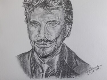 Dessin intitulée "Portrait de Johnny…" par Gilles Staub (LeCrayonAgile), Œuvre d'art originale, Crayon
