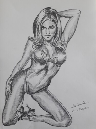 Drawing titled "femme réalisé au cr…" by Gilles Staub (LeCrayonAgile), Original Artwork, Pencil