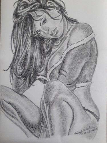 Drawing titled "Dessin de femme bis…" by Gilles Staub (LeCrayonAgile), Original Artwork, Pencil