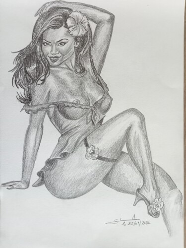 Drawing titled "Dessin de femme réa…" by Gilles Staub (LeCrayonAgile), Original Artwork, Pencil