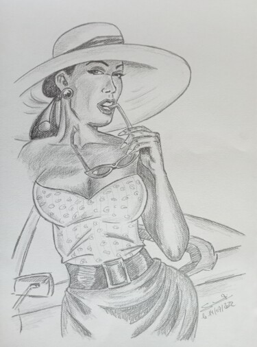 Drawing titled "Dessin de femme réa…" by Gilles Staub (LeCrayonAgile), Original Artwork, Pencil