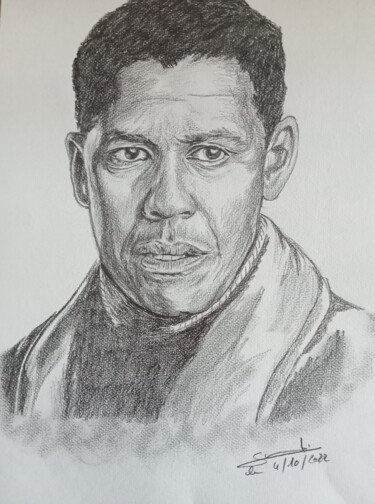 Dessin intitulée "Portrait de Denzel…" par Gilles Staub (LeCrayonAgile), Œuvre d'art originale, Graphite
