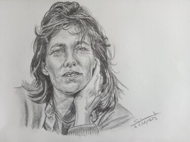 Disegno intitolato "Portrait de Jane Bi…" da Gilles Staub (LeCrayonAgile), Opera d'arte originale, Matita