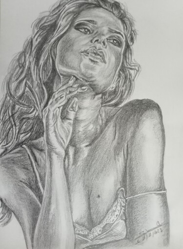 Drawing titled "Portrait femme qui…" by Gilles Staub (LeCrayonAgile), Original Artwork, Pencil