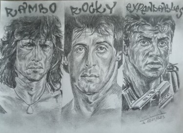 Disegno intitolato "Triple portrait de…" da Gilles Staub (LeCrayonAgile), Opera d'arte originale, Matita