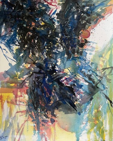 Painting titled "« Chromatique »" by Gilles Surgès, Original Artwork, Watercolor Mounted on Glass