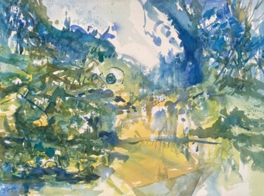 Painting titled "« Provence »." by Gilles Surgès, Original Artwork, Watercolor Mounted on Glass