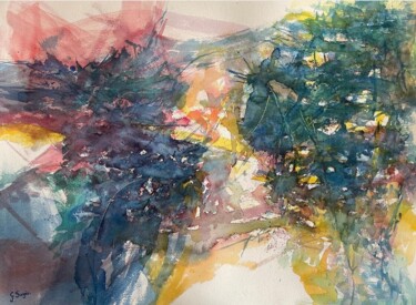 Painting titled "« Enchantement »." by Gilles Surgès, Original Artwork, Watercolor Mounted on Glass