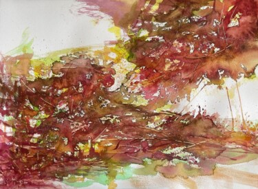 Painting titled "« Automne »." by Gilles Surgès, Original Artwork, Watercolor Mounted on Glass