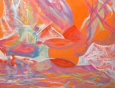 Pintura intitulada "« Rayonnement »" por Gilles Surgès, Obras de arte originais, Pastel Montado em Vidro