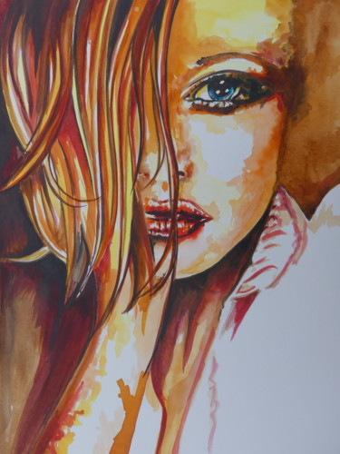 Painting titled "mystérieuse" by Gilles Thoueilles, Original Artwork, Watercolor