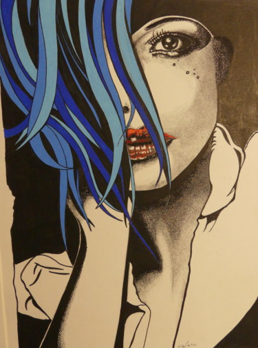 Drawing titled "elle a le blues" by Gilles Thoueilles, Original Artwork, Ink