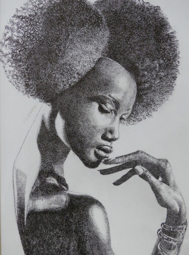 Drawing titled "l'africaine" by Gilles Thoueilles, Original Artwork, Ink