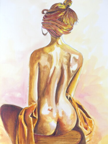 Painting titled "femme nue de dos" by Gilles Thoueilles, Original Artwork, Ink