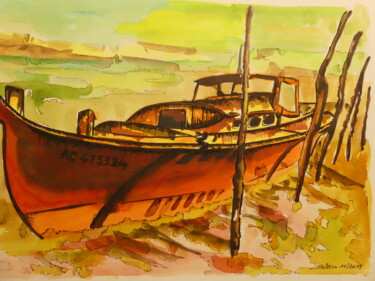 Painting titled "pinasse ac473324" by Gilles Thoueilles, Original Artwork, Ink