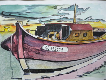 Painting titled "pinasse ac33" by Gilles Thoueilles, Original Artwork, Ink
