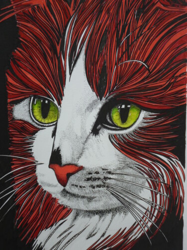 Painting titled "chat roux" by Gilles Thoueilles, Original Artwork, Ink