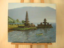 Peinture intitulée "Indonésie le temple…" par Gilles Bictel, Œuvre d'art originale, Huile