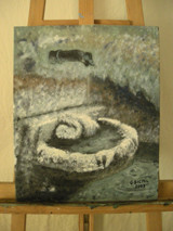 Painting titled "Fontaine Gard Uzes" by Gilles Bictel, Original Artwork, Oil