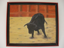 Peinture intitulée "Taureau dans l'arène" par Gilles Bictel, Œuvre d'art originale, Huile