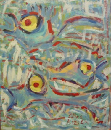 Peinture intitulée "Trois poissons" par Gilles Bizien, Œuvre d'art originale